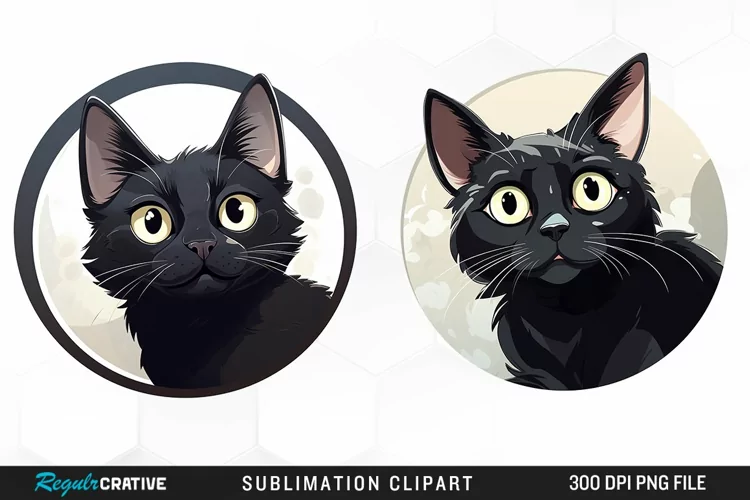 Watercolor Black Cat Illustration Clipart