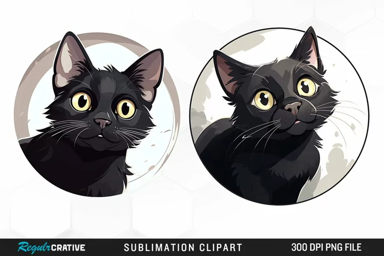 Watercolor Black Cat Illustration Clipart
