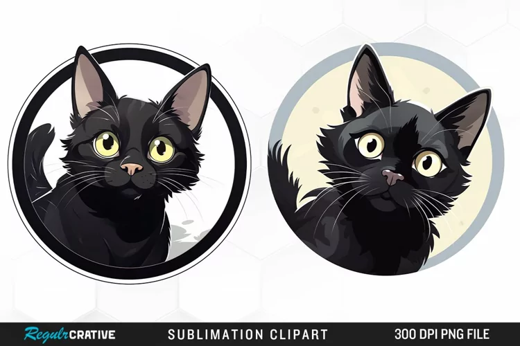 Watercolor Black Cat Illustration Clipart