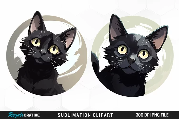 Watercolor Black Cat Illustration Clipart