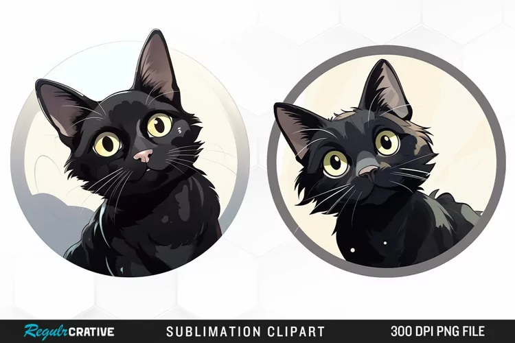 Watercolor Black Cat Illustration Clipart
