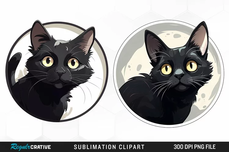 Watercolor Black Cat Illustration Clipart