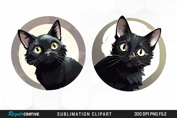 Watercolor Black Cat Illustration Clipart