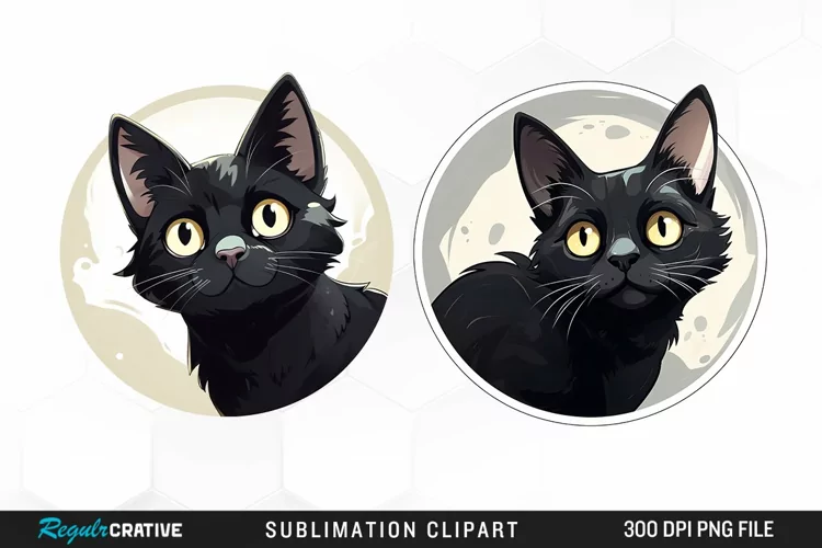 Watercolor Black Cat Illustration Clipart