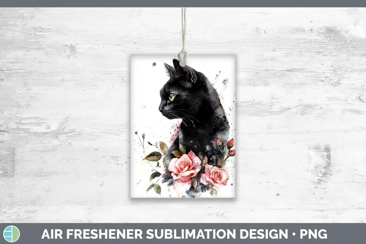 Watercolor Black Cat Air Freshener Sublimation Car Freshener