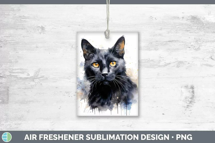 Watercolor Black Cat Air Freshener Sublimation Car Freshener