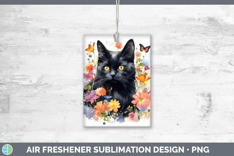 Watercolor Black Cat Air Freshener Sublimation Car Freshener
