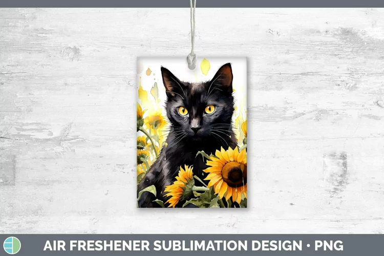 Watercolor Black Cat Air Freshener Sublimation Car Freshener
