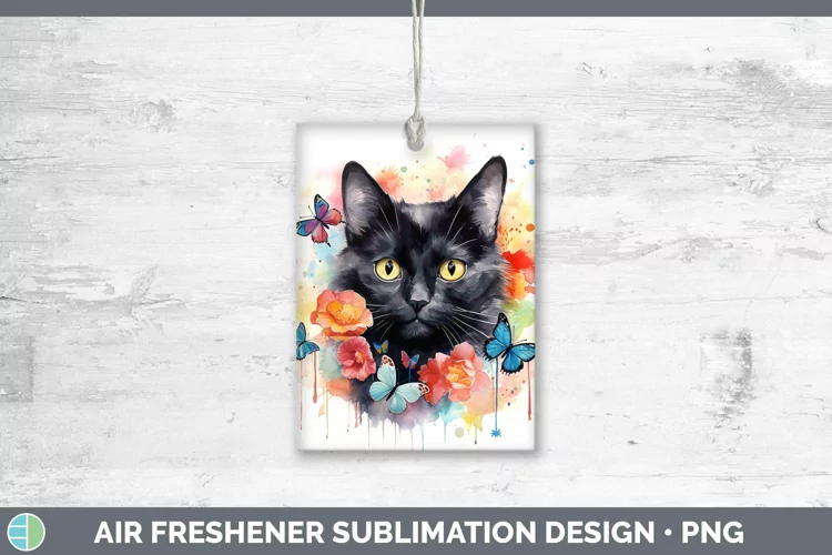 Watercolor Black Cat Air Freshener Sublimation Car Freshener
