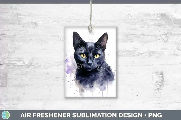 Watercolor Black Cat Air Freshener Sublimation Car Freshener