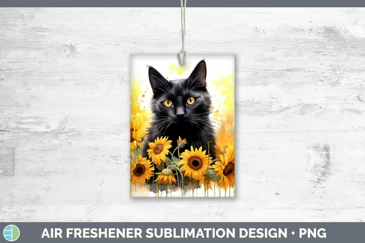 Watercolor Black Cat Air Freshener Sublimation Car Freshener