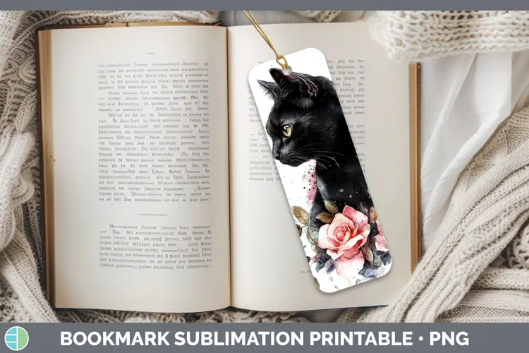 Watercolor Black Cat Bookmark Sublimation Printable Designs