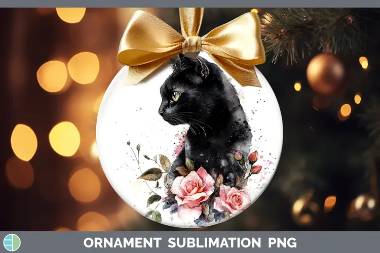 Watercolor Black Cat Ornament Sublimation Bauble Designs