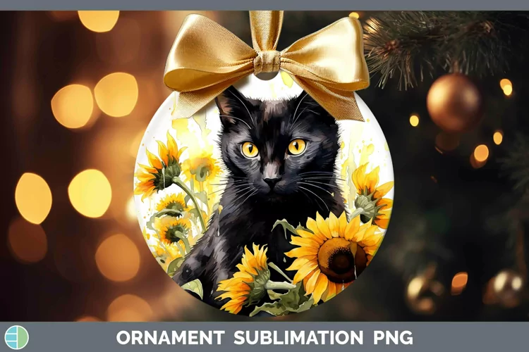 Watercolor Black Cat Ornament Sublimation Bauble Designs