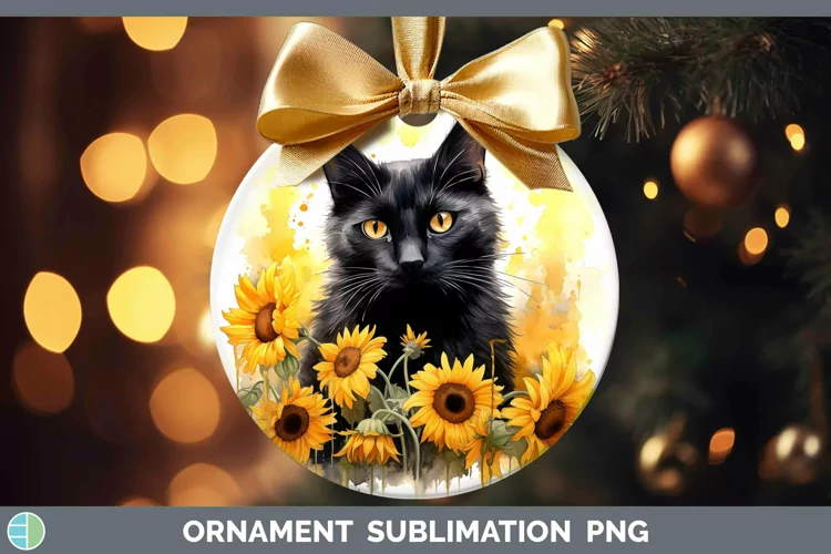 Watercolor Black Cat Ornament Sublimation Bauble Designs