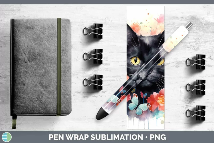 Watercolor Black Cat Pen Wrap Sublimation Epoxy Pen Designs