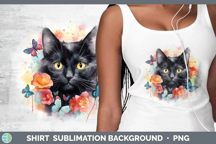 Watercolor Black Cat Shirt Sublimation Sublimation Backgroun