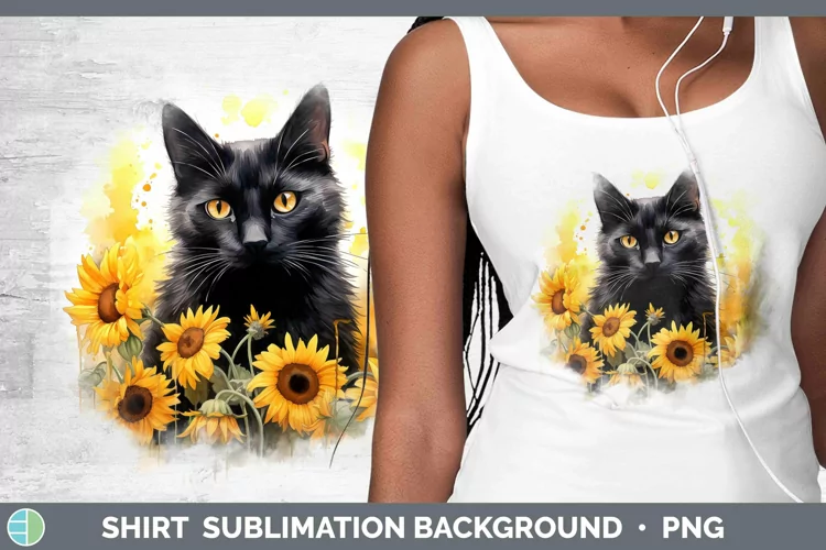 Watercolor Black Cat Shirt Sublimation Sublimation Backgroun