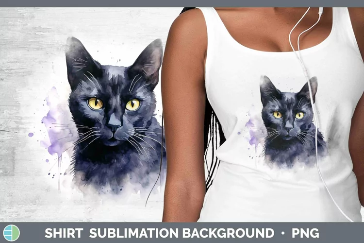 Watercolor Black Cat Shirt Sublimation Sublimation Backgroun