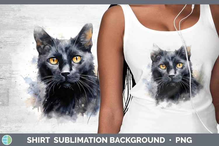 Watercolor Black Cat Shirt Sublimation Sublimation Backgroun