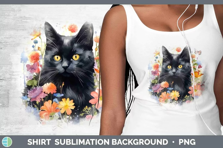 Watercolor Black Cat Shirt Sublimation Sublimation Backgroun