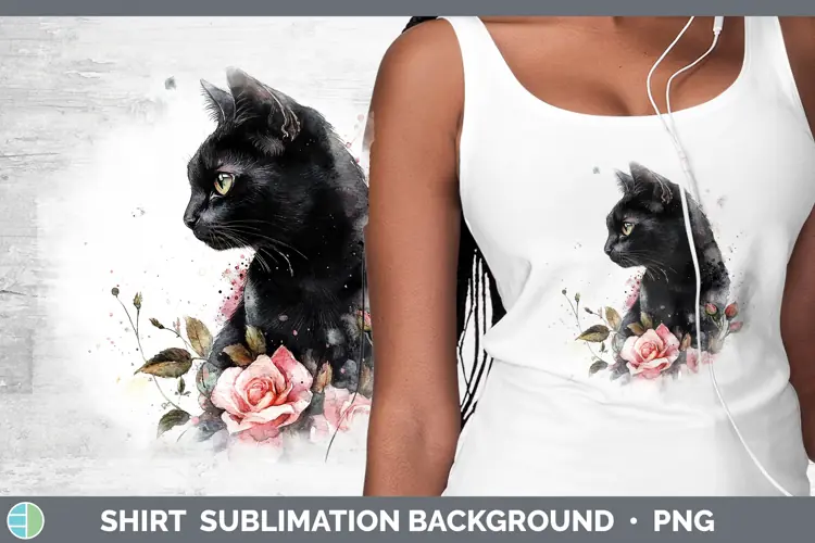 Watercolor Black Cat Shirt Sublimation Sublimation Backgroun