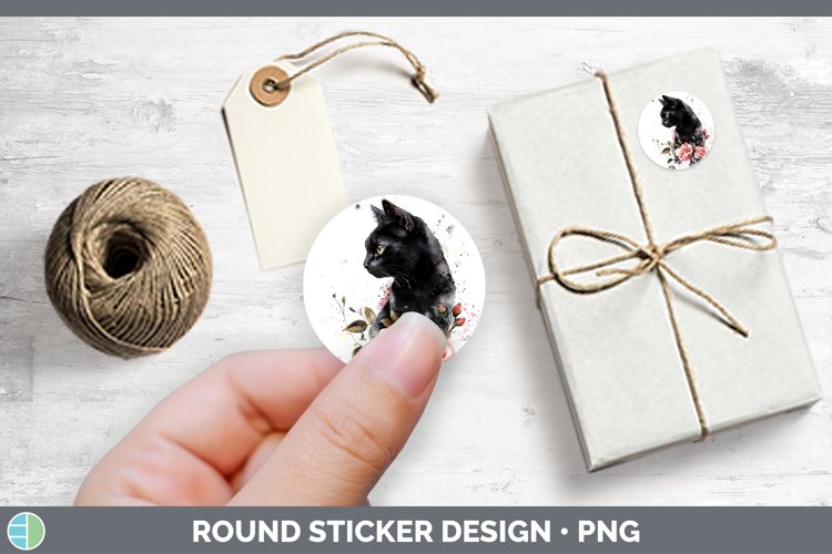 Watercolor Black Cat Stickers | Round Labels Designs
