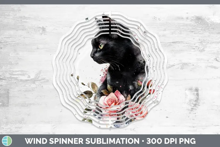Watercolor Black Cat Wind Spinner Sublimation Spinner Design