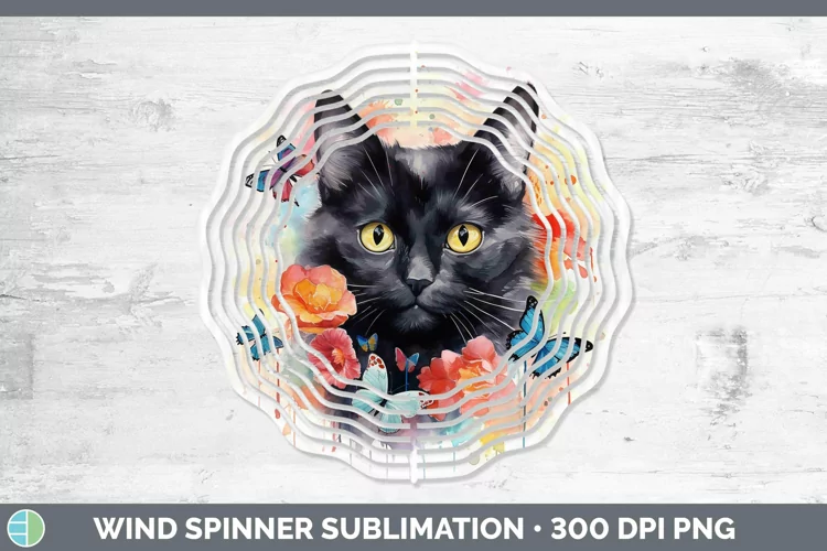 Watercolor Black Cat Wind Spinner Sublimation Spinner Design