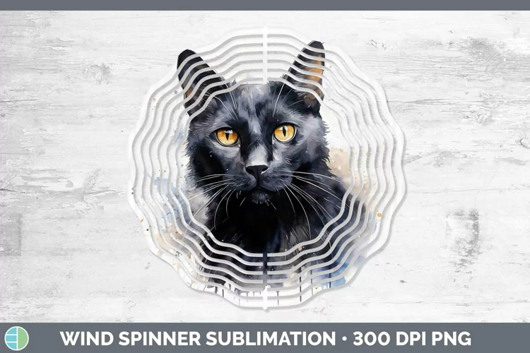 Watercolor Black Cat Wind Spinner Sublimation Spinner Design