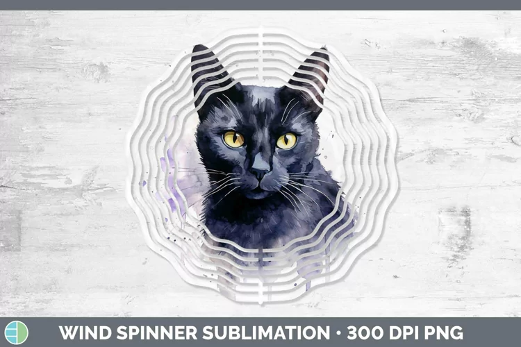 Watercolor Black Cat Wind Spinner Sublimation Spinner Design