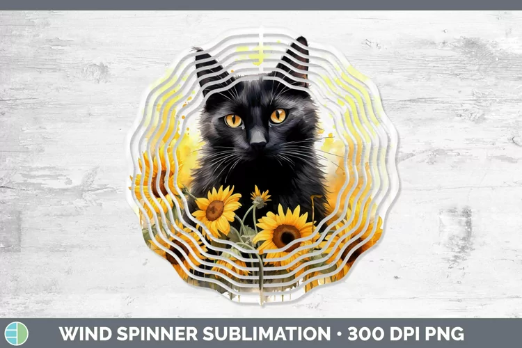 Watercolor Black Cat Wind Spinner Sublimation Spinner Design