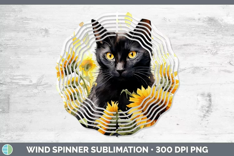 Watercolor Black Cat Wind Spinner Sublimation Spinner Design