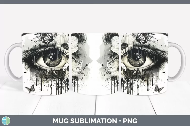 Watercolor Black Eye Mug Wrap Sublimation Coffee Cup Designs