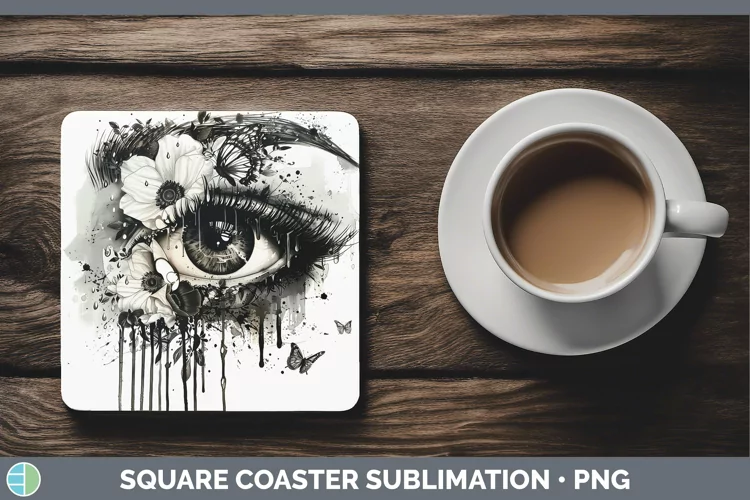 Watercolor Black Eye Square Coaster Sublimation Coaster Desi