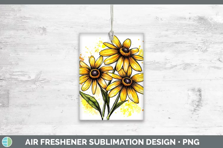 Watercolor Black-eyed Susan Air Freshener Sublimation Car Fr