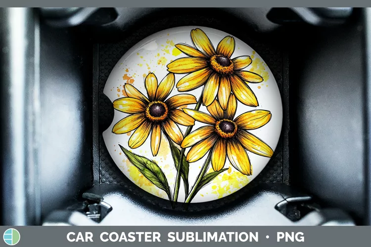 Watercolor Black-eyed Susan Car Coaster Sublimation Designs