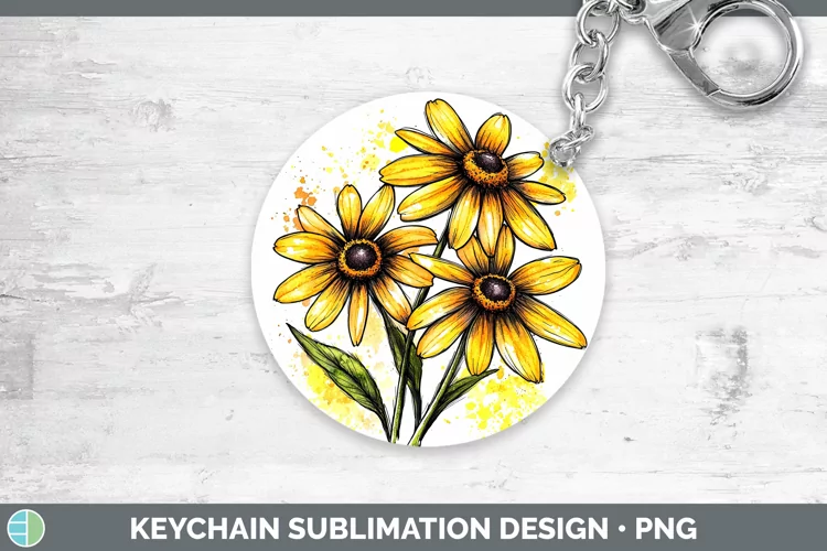 Watercolor Black-eyed Susan Keychain Sublimation Keyring Des