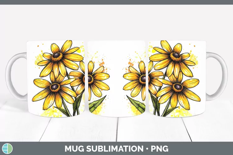 Watercolor Black-eyed Susan Mug Wrap Sublimation Coffee Cup