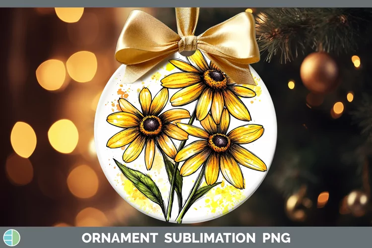 Watercolor Black-eyed Susan Ornament Sublimation Bauble Desi