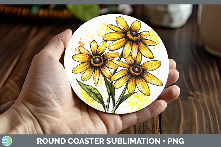Watercolor Black-eyed Susan Round Coaster Sublimation Coaste