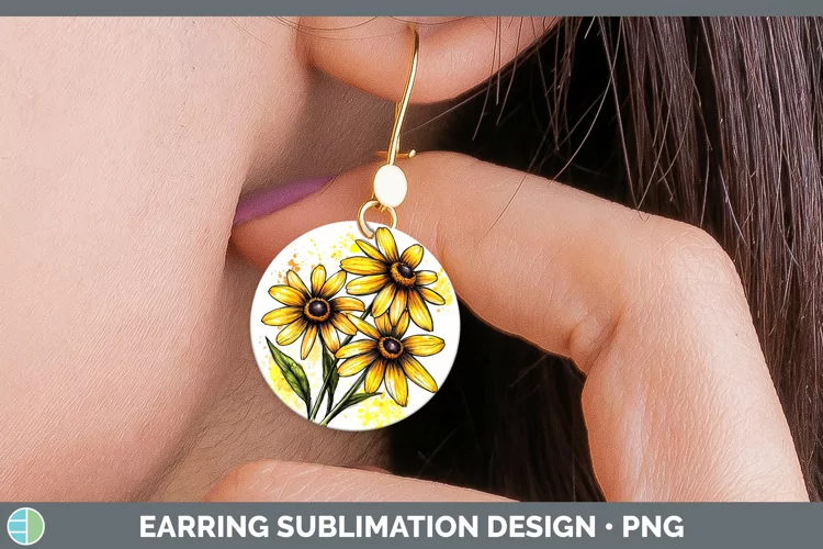 Watercolor Black-eyed Susan Round Earrings Sublimation Earri