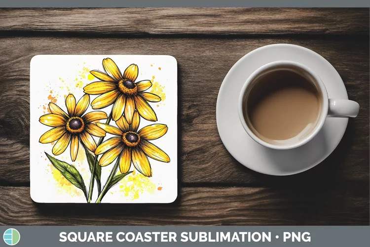 Watercolor Black-eyed Susan Square Coaster Sublimation Coast