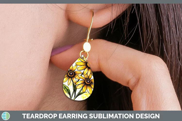 Watercolor Black-eyed Susan Teardrop Earrings Sublimation Ea