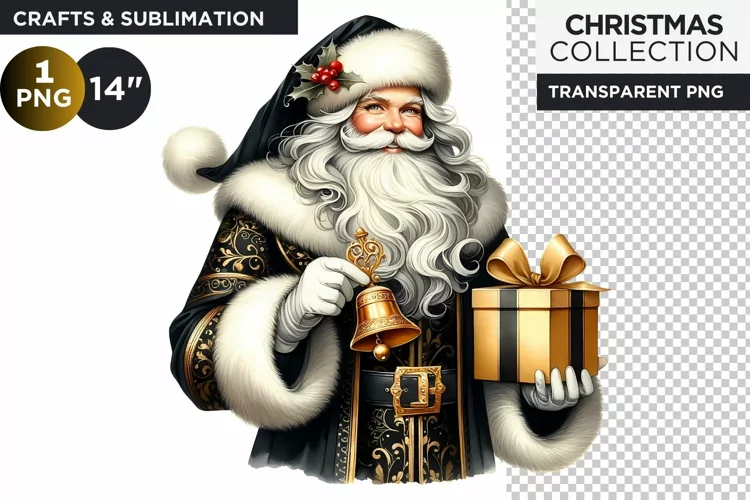 Black & Gold Santa claus Clipart PNG