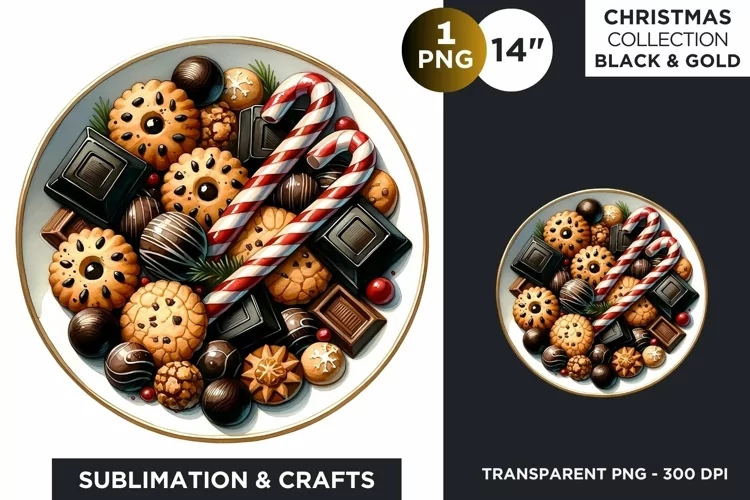 Black & Gold Christmas Cookies and sweets Clipart