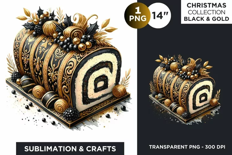 Black & Gold Christmas Log Clipart - buche de noel