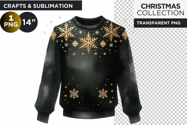 Black & Gold Christmas Ugly sweater Clipart PNG