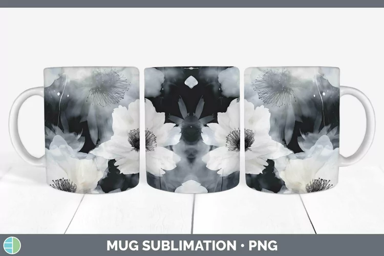 Watercolor Black Mug Wrap Sublimation Coffee Cup Designs