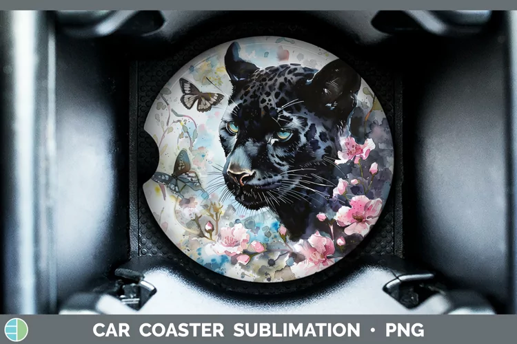 Watercolor Black Panther Car Coaster Sublimation Coaster Des